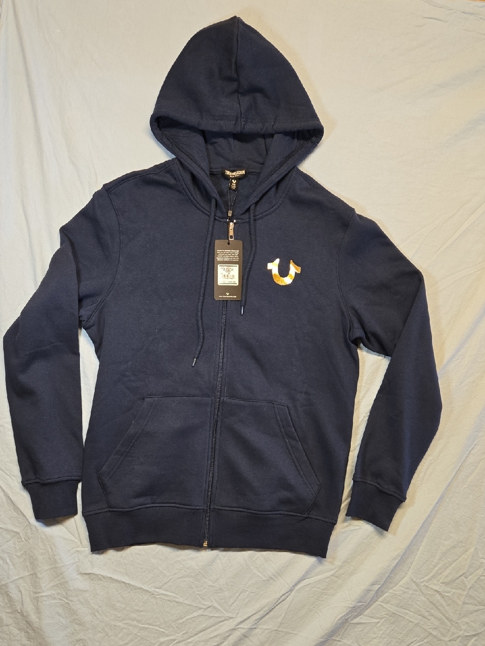 True Religion Navy Blue HS Dome Big Metalic Logo Full Zip Hoodie Sweater